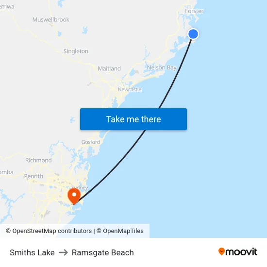 Smiths Lake to Ramsgate Beach map