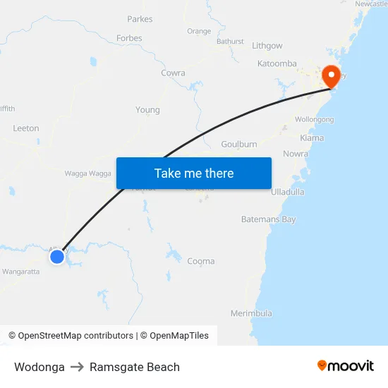 Wodonga to Ramsgate Beach map