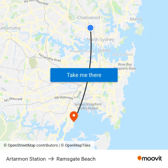 Artarmon Station to Ramsgate Beach map