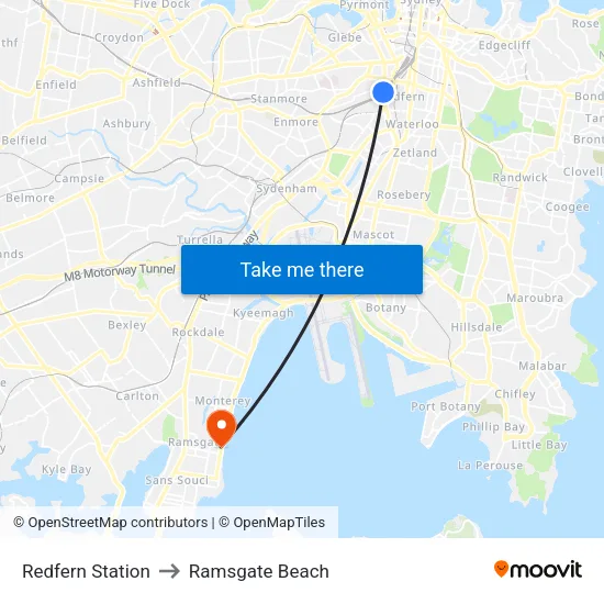 Redfern Station to Ramsgate Beach map