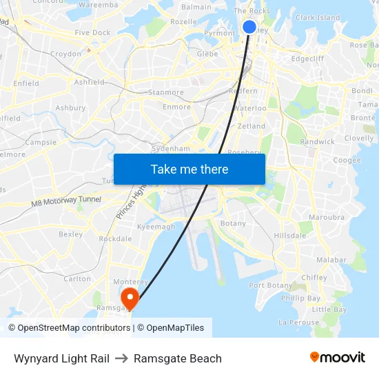 Wynyard Light Rail to Ramsgate Beach map
