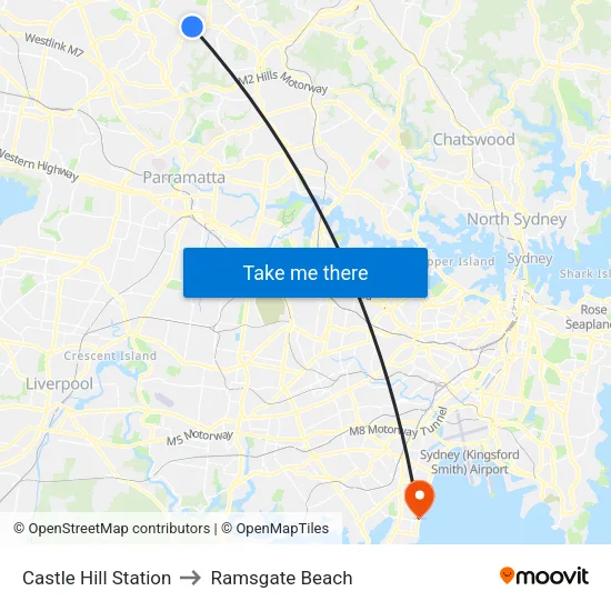 Castle Hill Station to Ramsgate Beach map