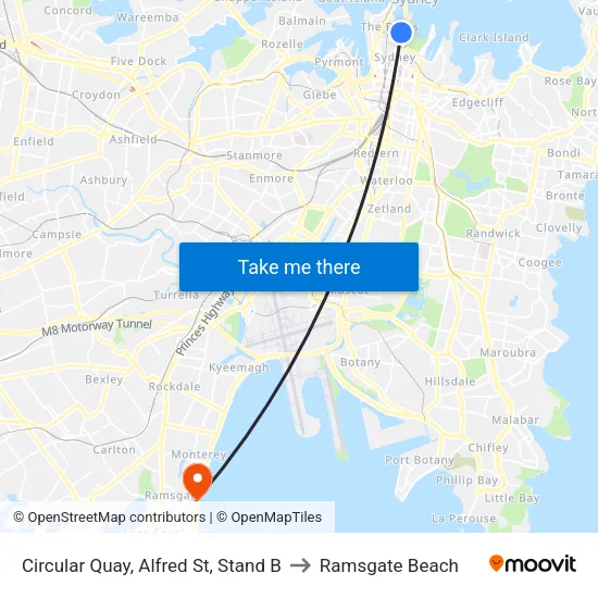 Circular Quay, Alfred St, Stand B to Ramsgate Beach map