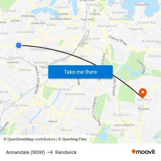 Annandale (NSW) to Randwick map