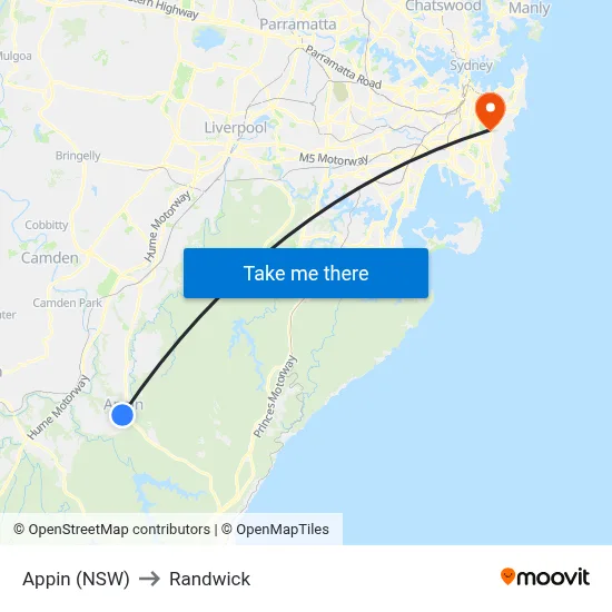 Appin (NSW) to Randwick map