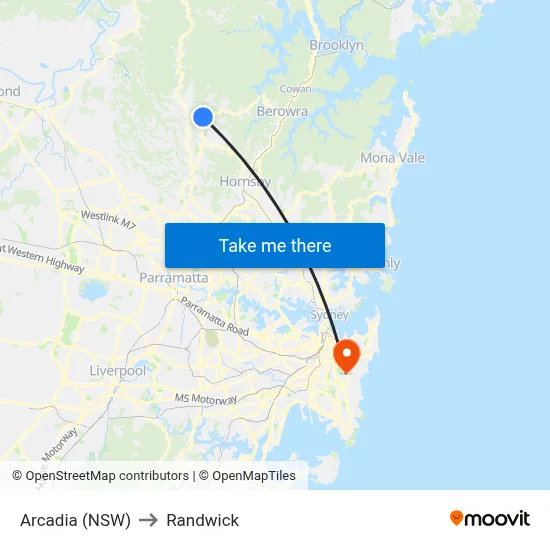 Arcadia (NSW) to Randwick map