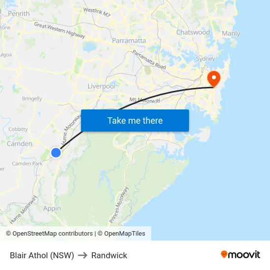 Blair Athol (NSW) to Randwick map