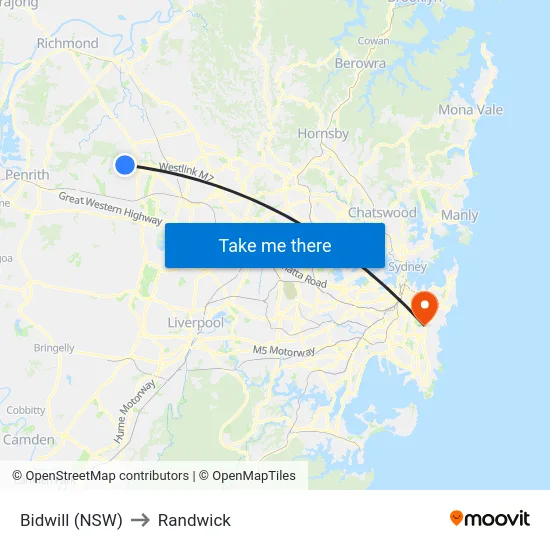 Bidwill (NSW) to Randwick map