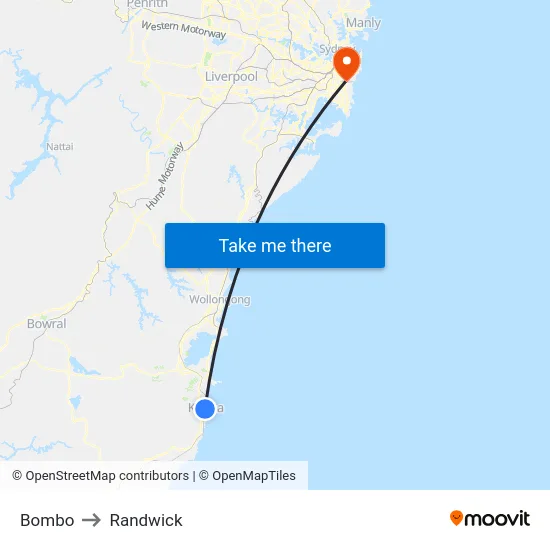 Bombo to Randwick map