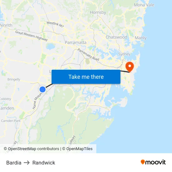 Bardia to Randwick map