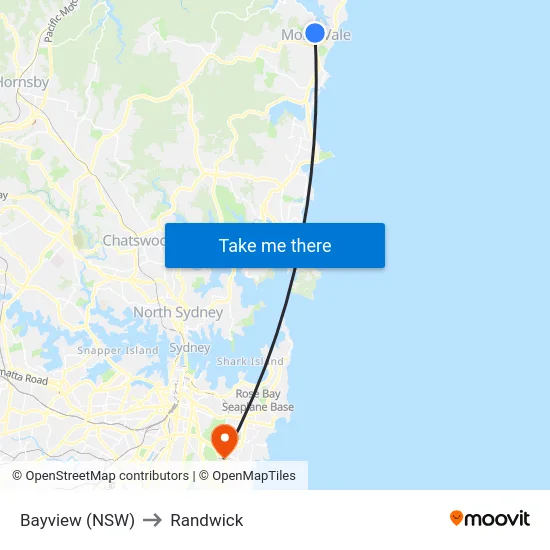 Bayview (NSW) to Randwick map