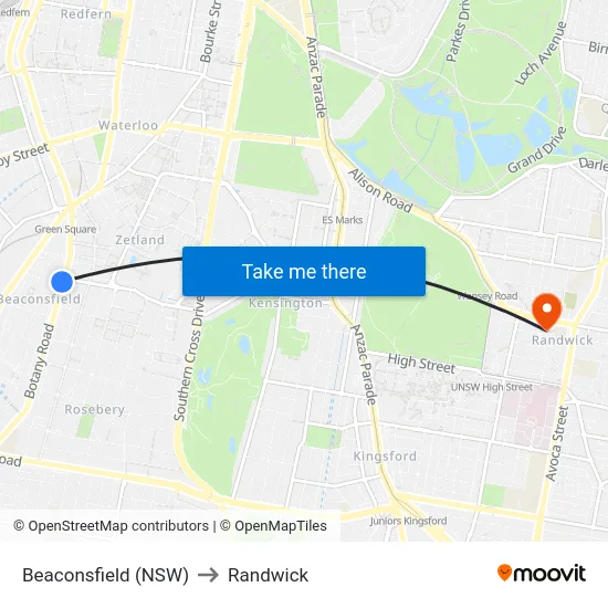 Beaconsfield (NSW) to Randwick map