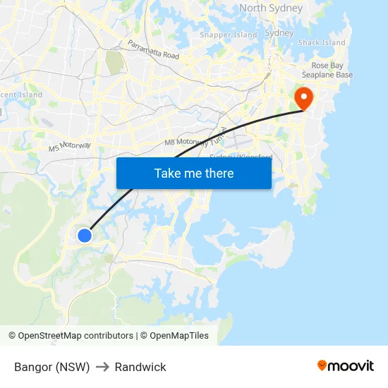 Bangor (NSW) to Randwick map