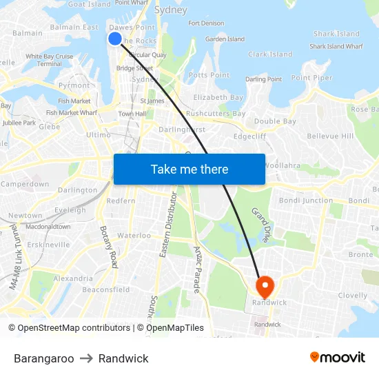 Barangaroo to Randwick map