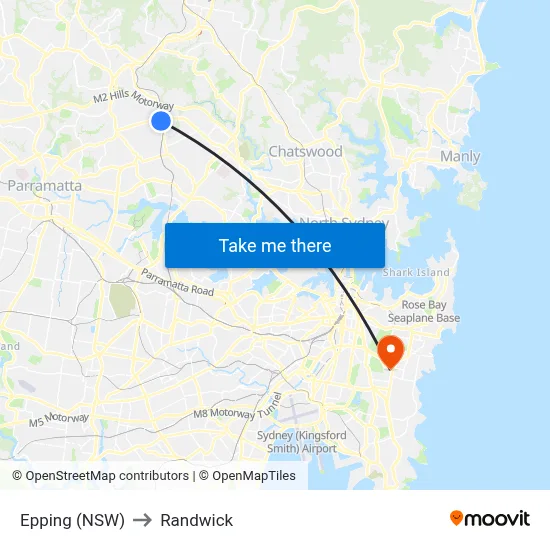 Epping (NSW) to Randwick map