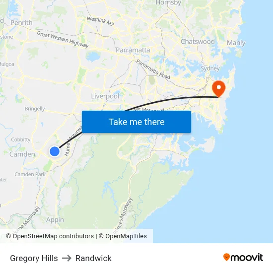 Gregory Hills to Randwick map