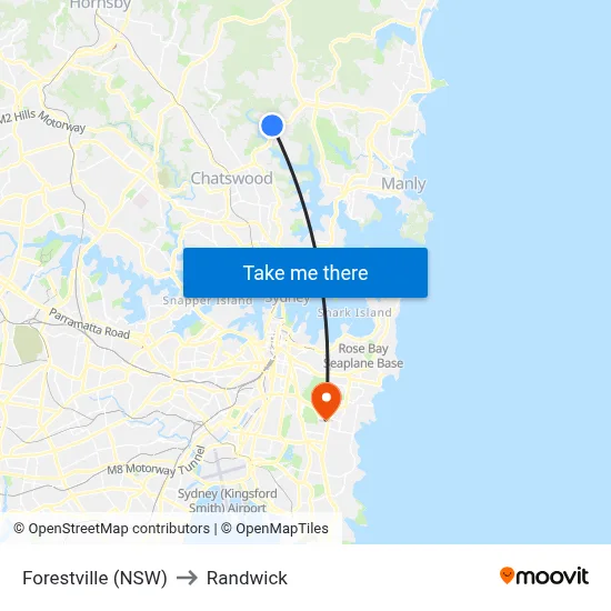 Forestville (NSW) to Randwick map
