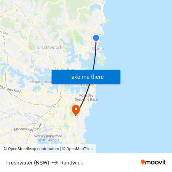 Freshwater (NSW) to Randwick map