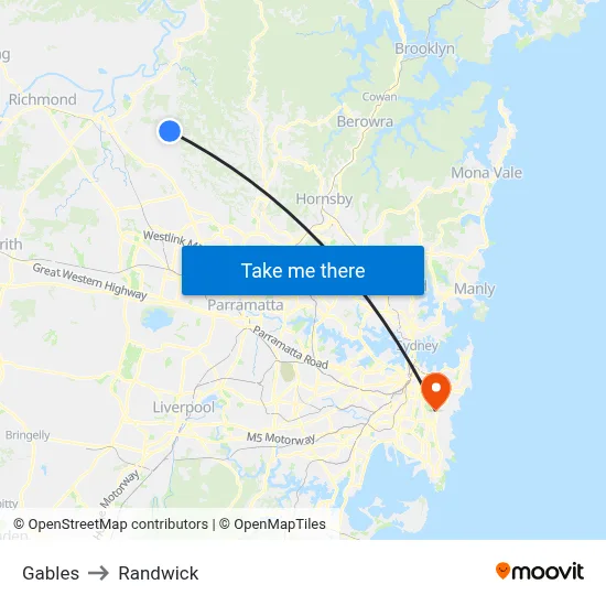 Gables to Randwick map