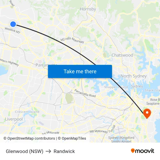 Glenwood (NSW) to Randwick map