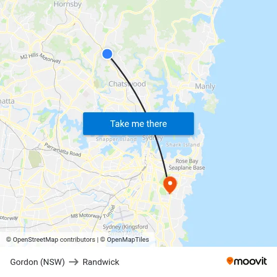 Gordon (NSW) to Randwick map