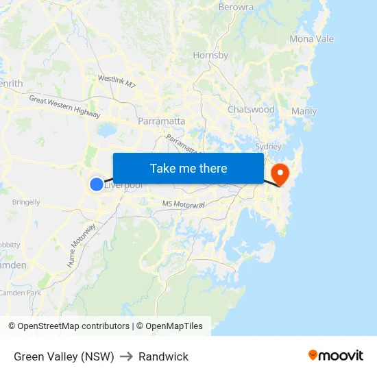 Green Valley (NSW) to Randwick map