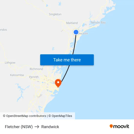 Fletcher (NSW) to Randwick map