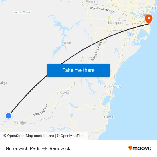 Greenwich Park to Randwick map
