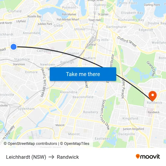 Leichhardt (NSW) to Randwick map