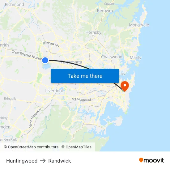 Huntingwood to Randwick map