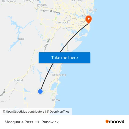 Macquarie Pass to Randwick map