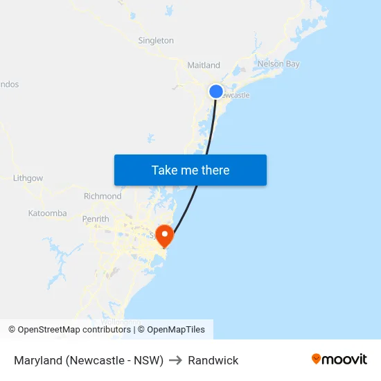 Maryland (Newcastle - NSW) to Randwick map