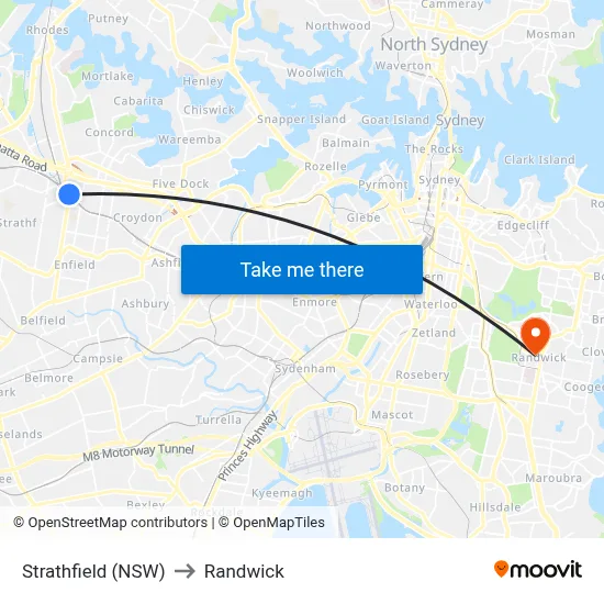 Strathfield (NSW) to Randwick map