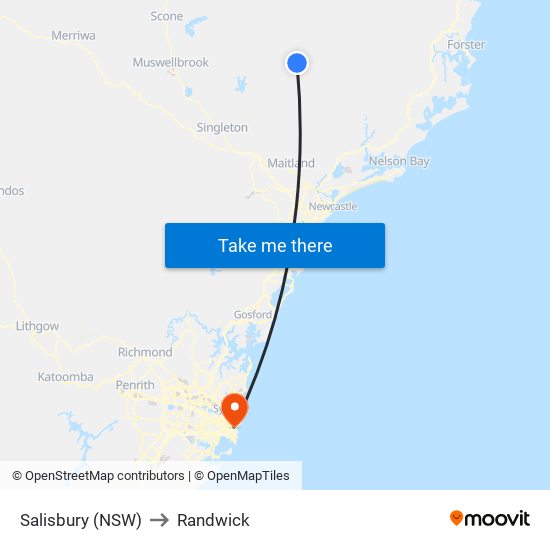 Salisbury (NSW) to Randwick map