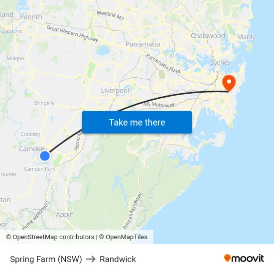 Spring Farm (NSW) to Randwick map