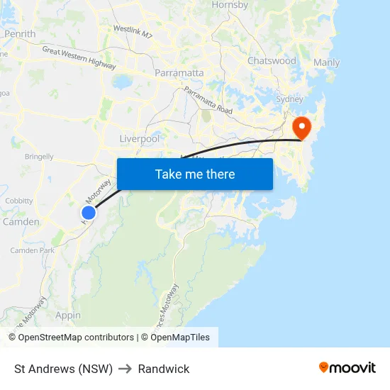 St Andrews (NSW) to Randwick map