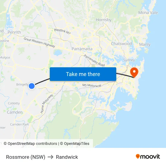 Rossmore (NSW) to Randwick map