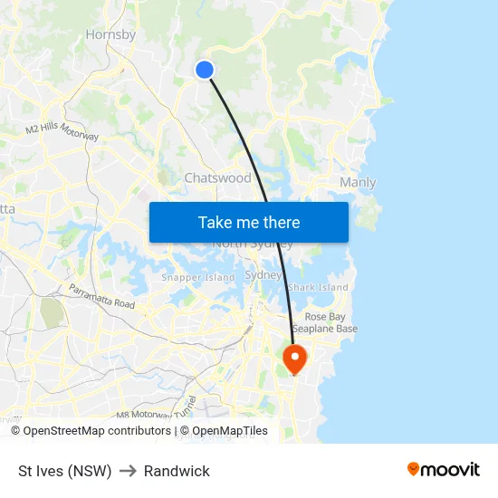 St Ives (NSW) to Randwick map
