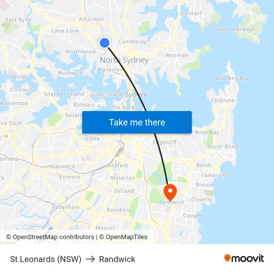 St Leonards (NSW) to Randwick map