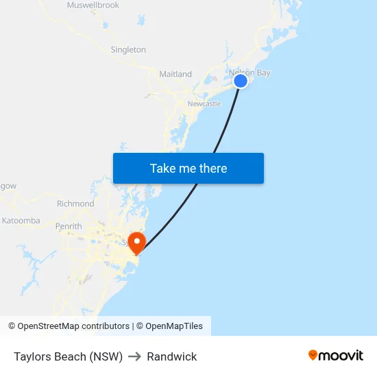 Taylors Beach (NSW) to Randwick map