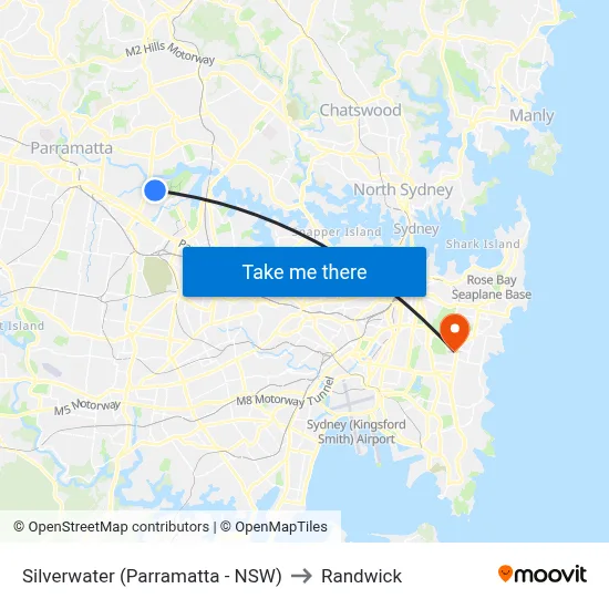 Silverwater (Parramatta - NSW) to Randwick map