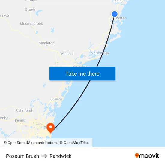 Possum Brush to Randwick map