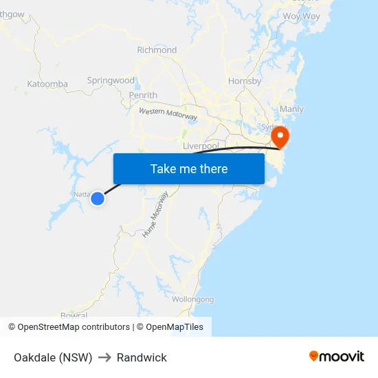 Oakdale (NSW) to Randwick map