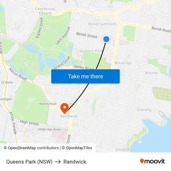 Queens Park (NSW) to Randwick map