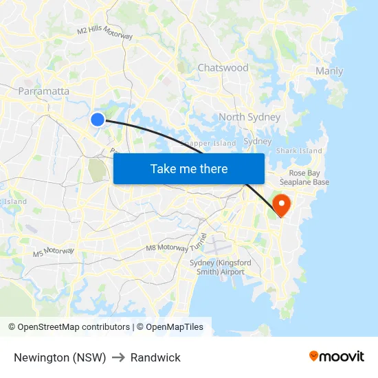Newington (NSW) to Randwick map