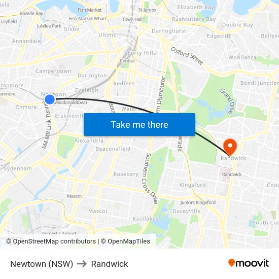 Newtown (NSW) to Randwick map