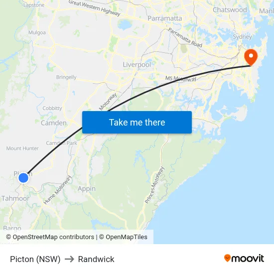 Picton (NSW) to Randwick map
