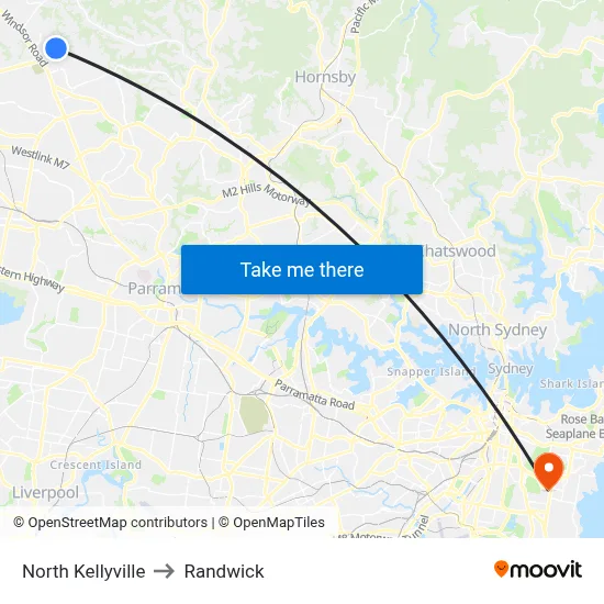 North Kellyville to Randwick map