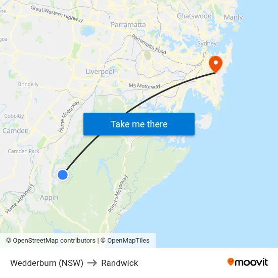 Wedderburn (NSW) to Randwick map