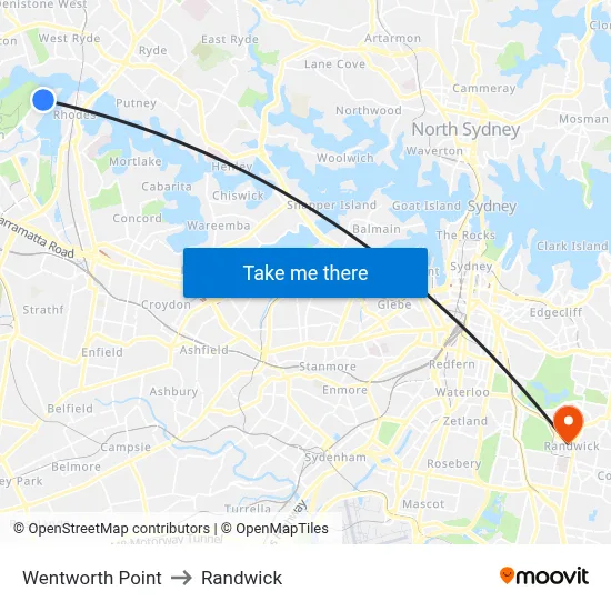 Wentworth Point to Randwick map